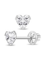 gorgeous white gold heart April birthstone baby earrings